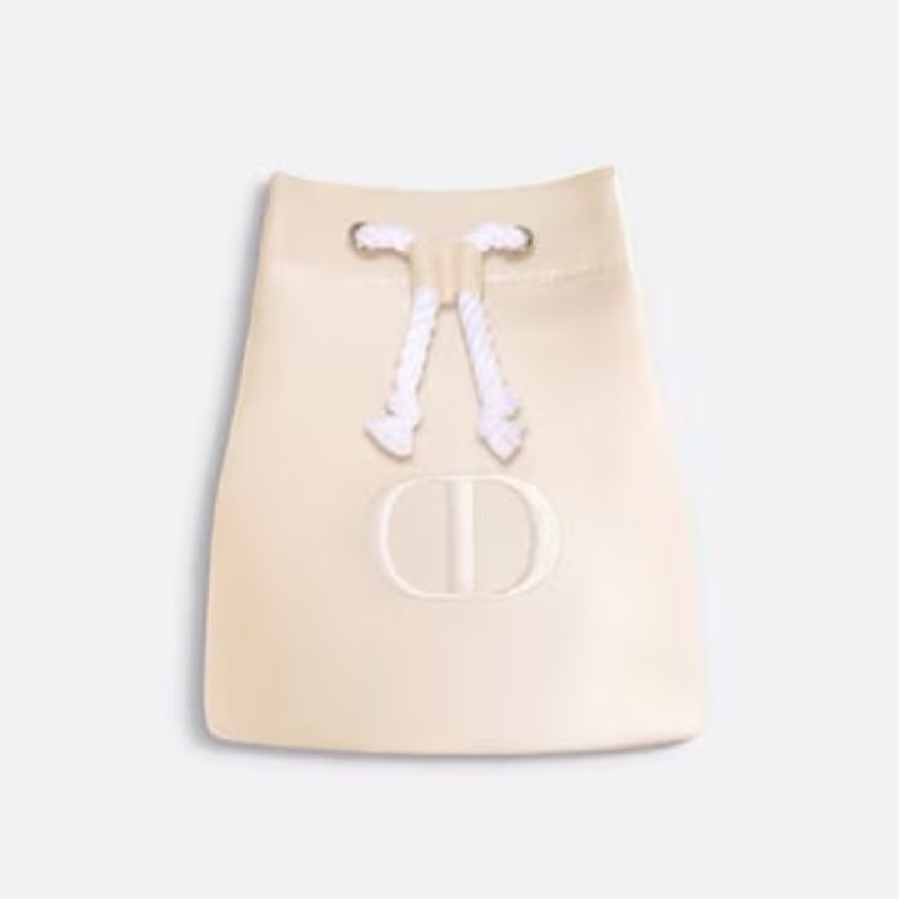 Christian Dior Cream and White Drawstring Bucket Trousse Pouch Cosmetic Bag